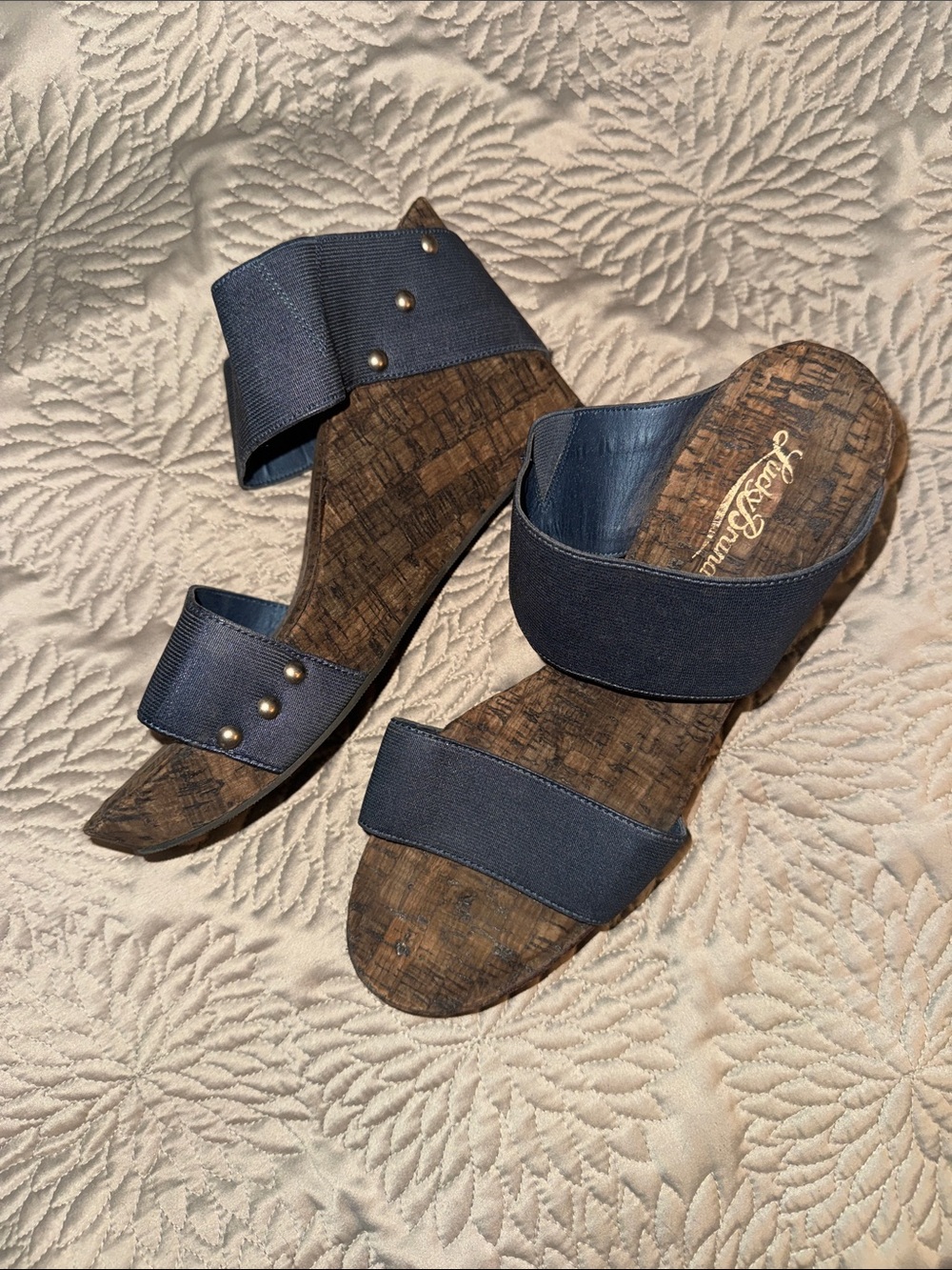Lucky Brand Navy Double-Band Cork Wedge Sandals